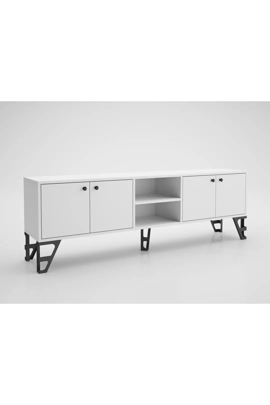 Sofia 180 Cm Metal Ayaklı Tv Ünitesi - Beyaz / Siyah